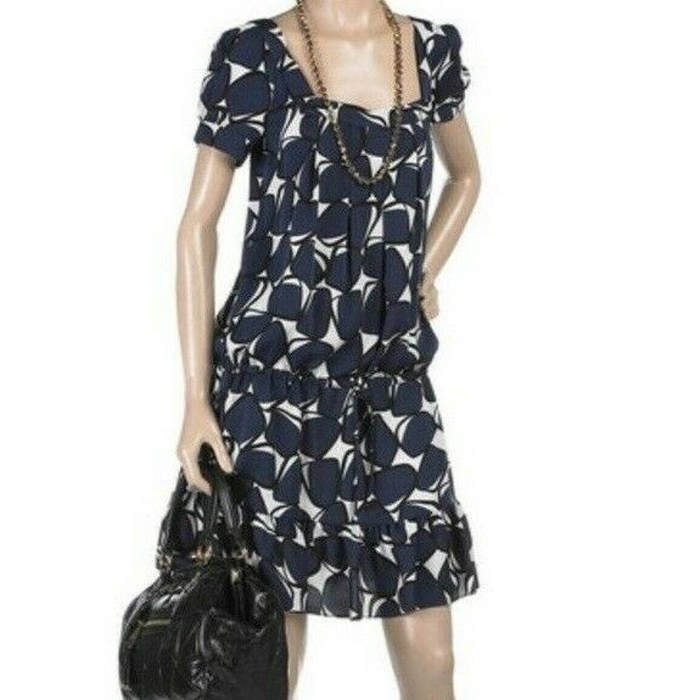 DVF Diane Von Fursterberg Edison Dress Blue Short Sleeve Silk Square Nec…
